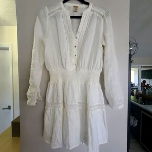 MAGASCHONI 100% Linen, Eyelet Long Sleeve, Mini Dress Sz Small